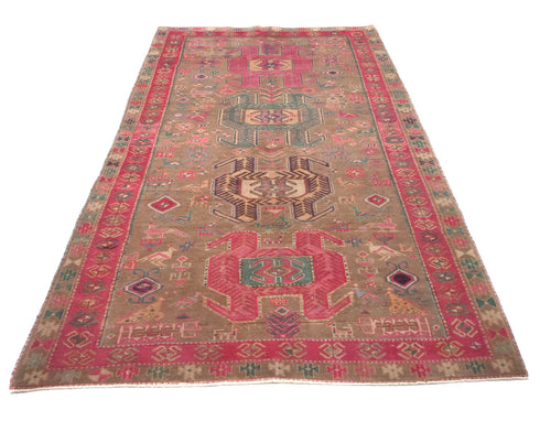 10 Ft Vintage Brown Persian Style Hand Knotted Low Pile Wool Runner Rug